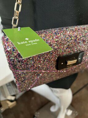 Kate Spade New York Womens Sonia Crossbody Bag Multicolor Flap Chain Glitter S